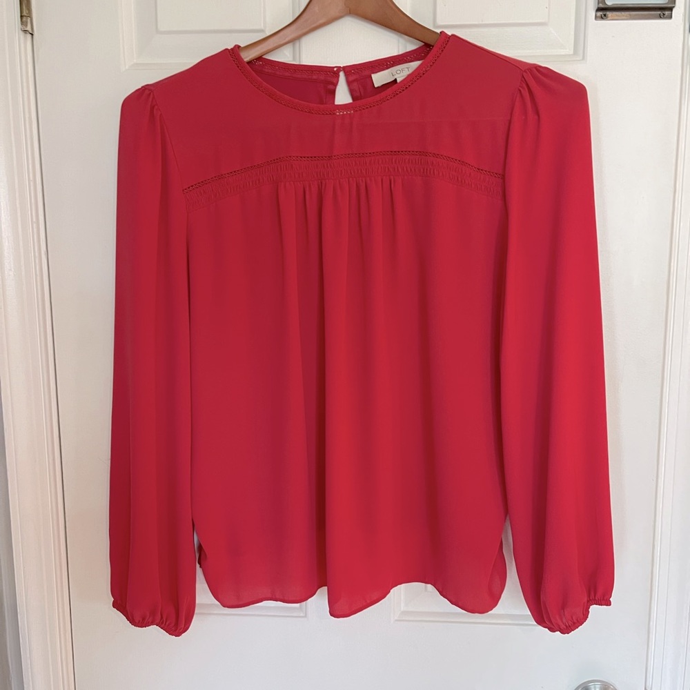 LOFT XL long sleeve mixed material red blouse